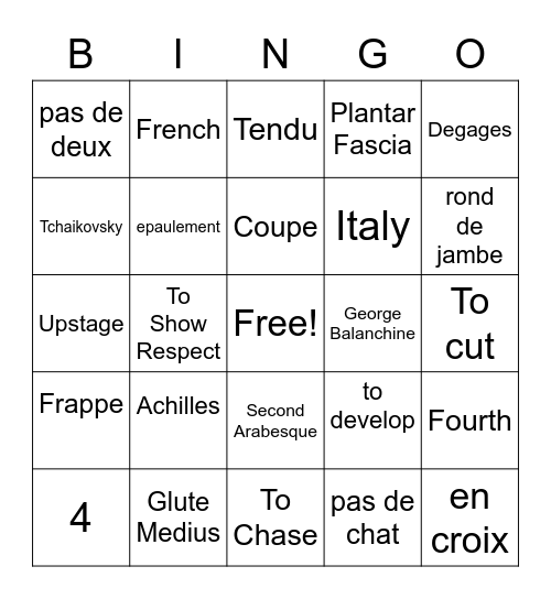 Ballet Bingo! Bingo Card