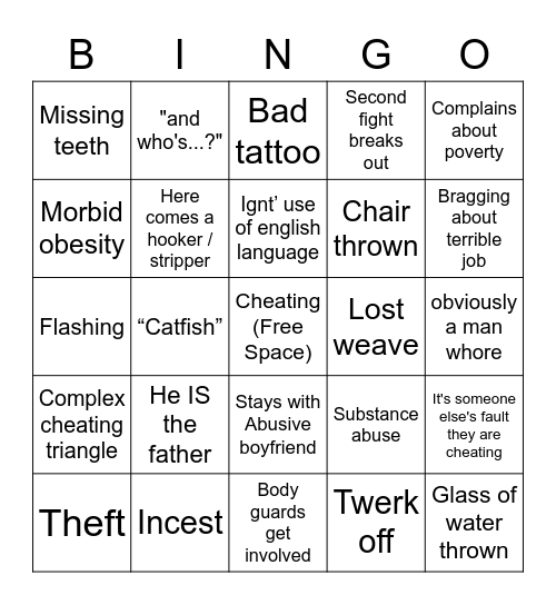 Jerry Springer Bingo X Bingo Card