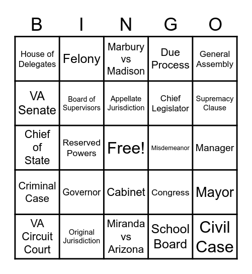 Unit 5 Bingo Card