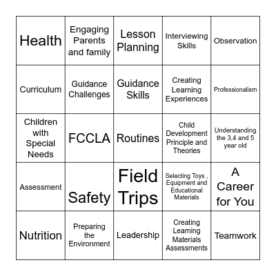 Early Childhood Education Bingo Card