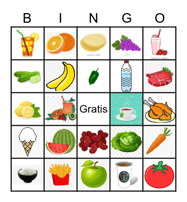 Comidas y bebidas Bingo Card