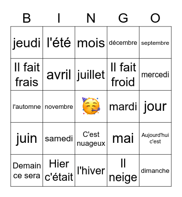 Calendrier et meteo Bingo Card