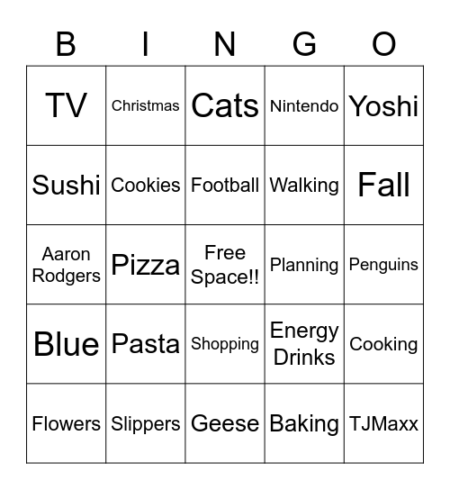 The Grad's Favorite Things! Bingo Card