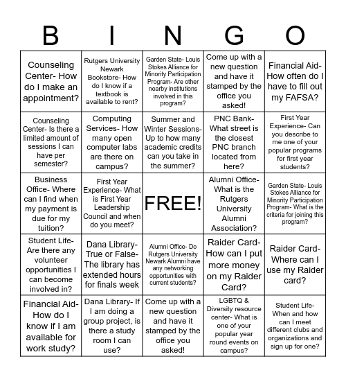 Resource Fair (Some offices have multiple questions!) Bingo Card