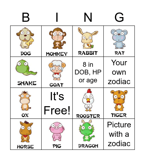 Chinese Zodiac Animals Bingo Card
