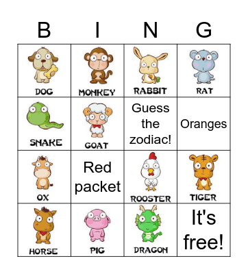 Chinese Zodiac Animals Bingo Card