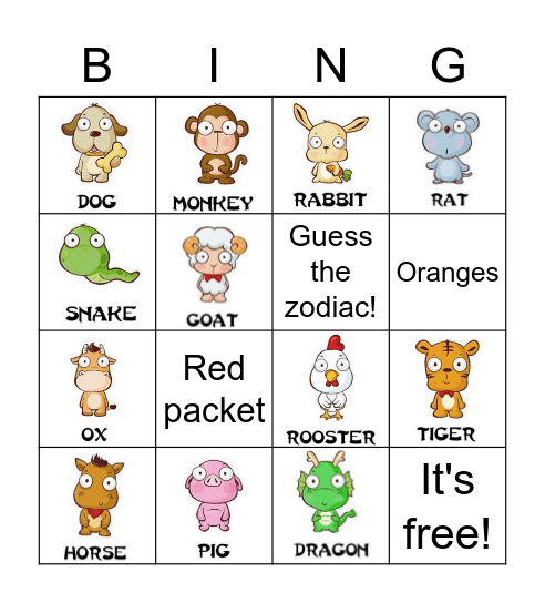 Chinese Zodiac Animals Bingo Card