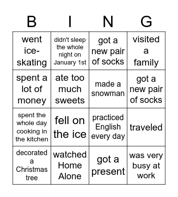 Winter Break Bingo Card