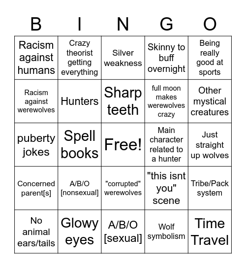 Werewolf show bingo Card