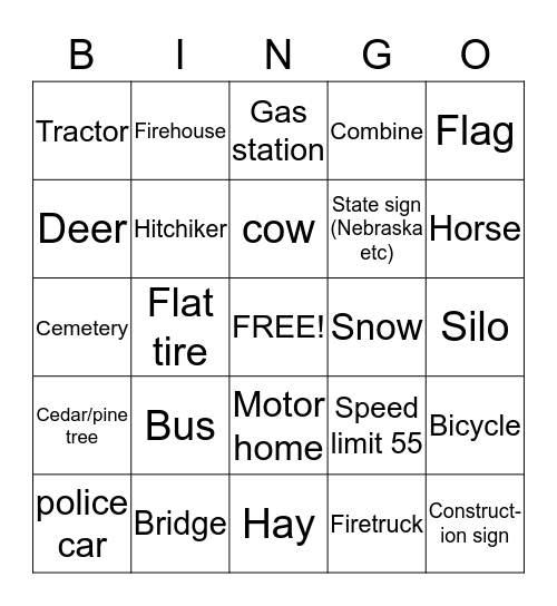 Car Bingo Card