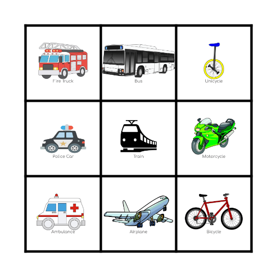 Transportation BINGO Card