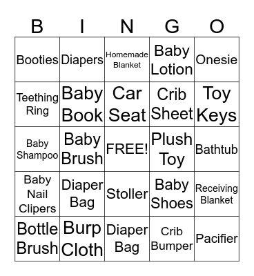 Baby Shower Bingo Card