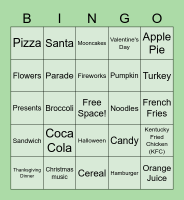 Holiday + Food Bingo!! Bingo Card