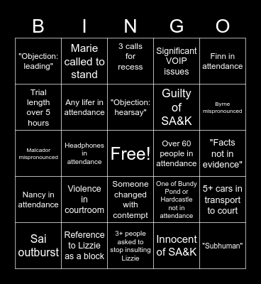 Lizzie Trial Bingo Card