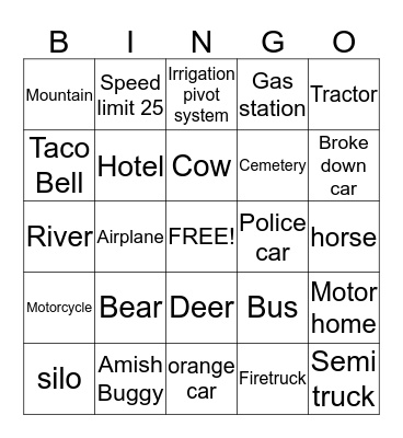 Car Bingo Card