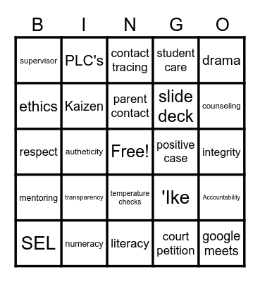 Full Faculty Bingo Card