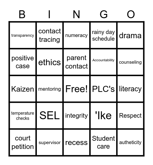 Full Faculty Bingo Card