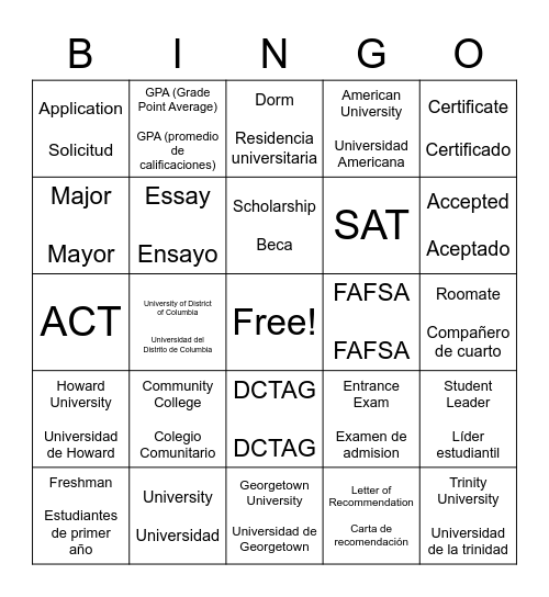 College Club/Club Universitario Bingo Card