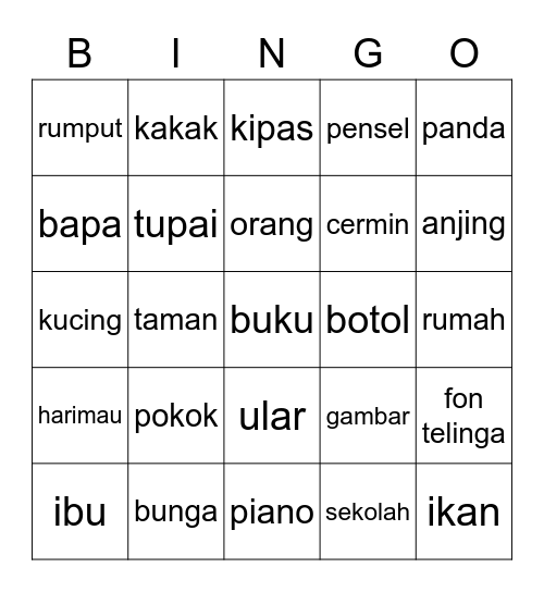 Kata Nama Am Bingo Card