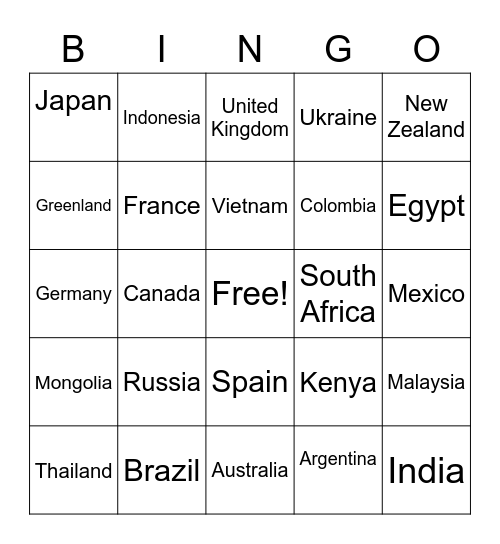 Latitude and Longitude Bingo Card