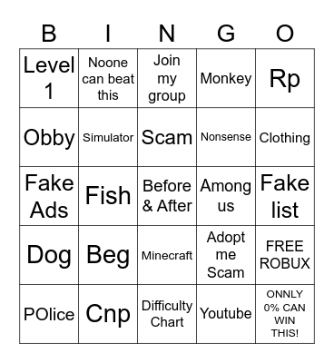 ROBLOX AD BINGO! Bingo Card