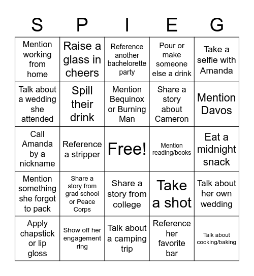 Amanda's Bachelorette Bingo! Bingo Card