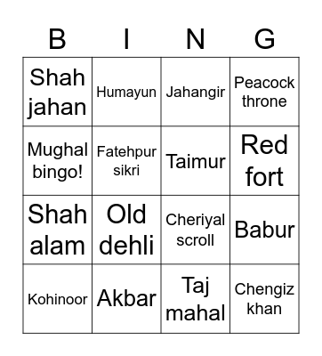 Mughal bingo Card