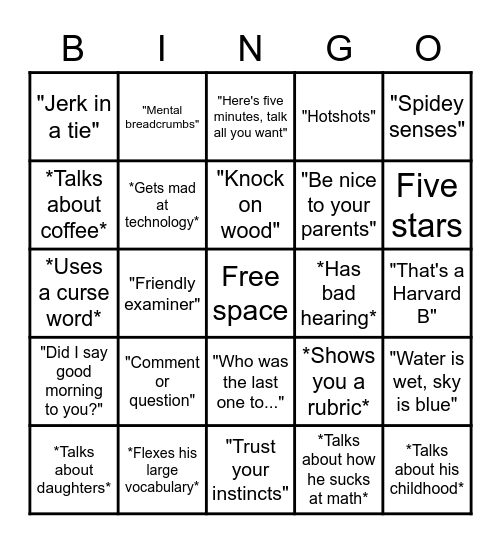 Dbar bingo Card