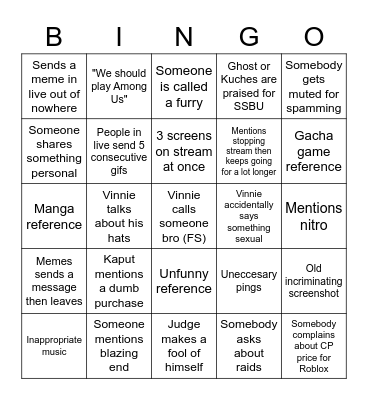 Bropenings Bingo Card