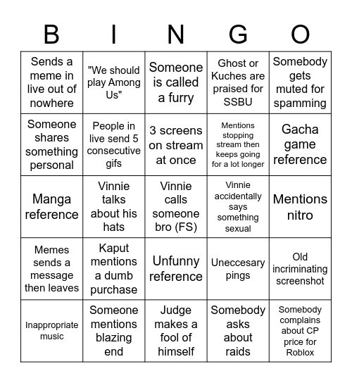 Bropenings Bingo Card