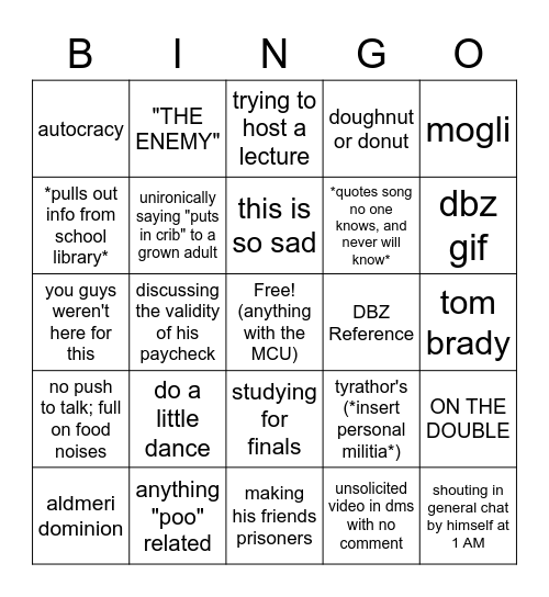 tyrathors echoalia bingo Card