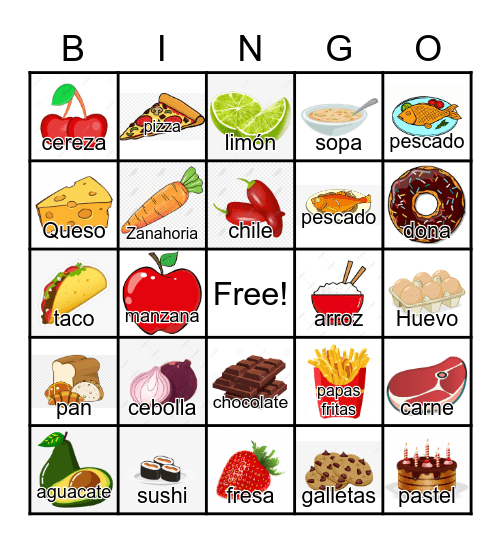 Bingo food in Spanish Bingo Card