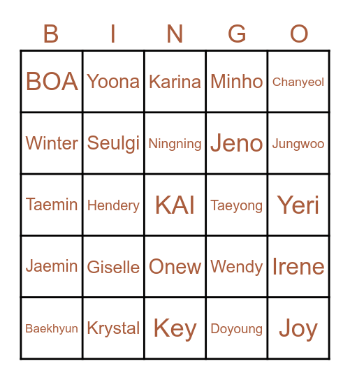 Jongin's Bingo Card