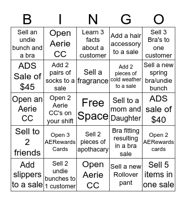 Aerie Bingo  Bingo Card