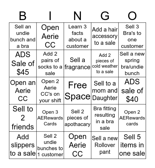 Aerie Bingo  Bingo Card