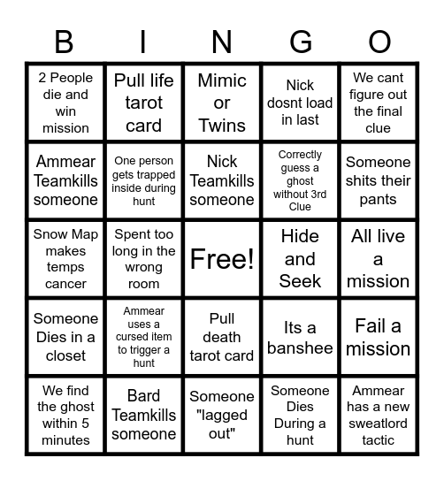 Phas Bingo Card