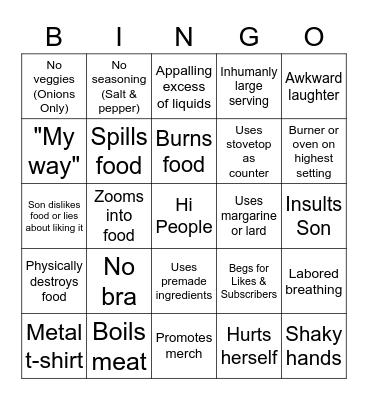 Kay's Cooking Bingo Card