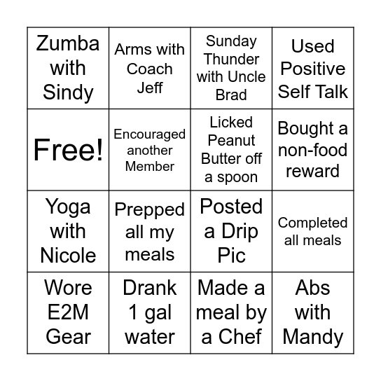 E2M Bingo Card