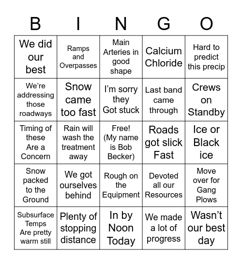 Bob Becker Bingo1 Bingo Card