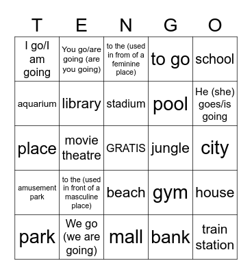 ¿Adónde vas? Bingo Card