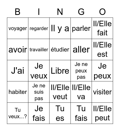 FRENCH SUPER 7 Bingo Card