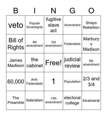 Constitution Era Review Bingo Card