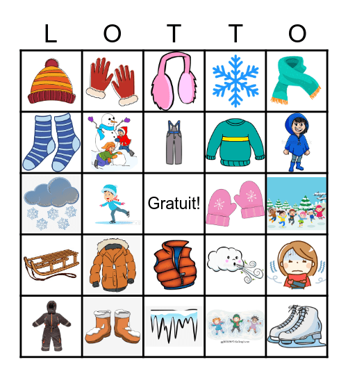 Les Vêtements Chauds/L'Hiver Bingo Card