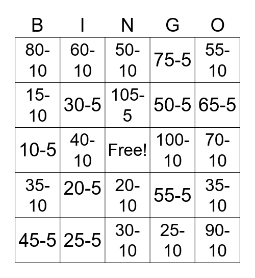 Math Bingo Card