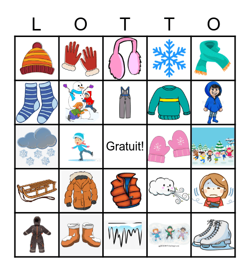 Les Vêtements Chauds/L'Hiver Bingo Card