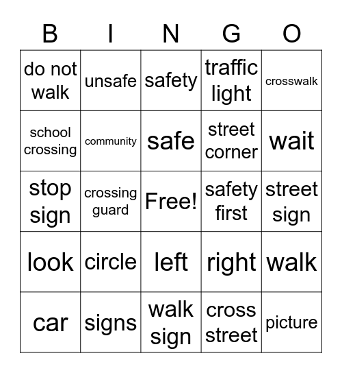 Street Crossing (Word Bingo) Bingo Card