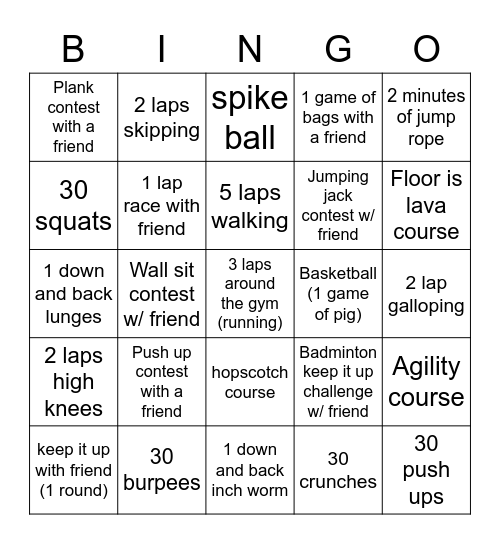 PE BINGO Card