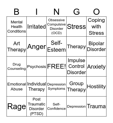 RC PTSD Awareness Bingo Card