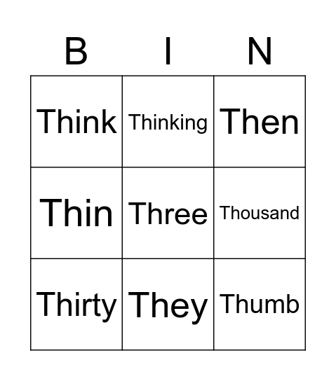 TH Bingo Card