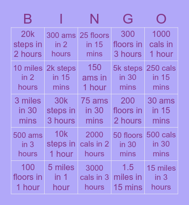 Fitness Test Bingo Card